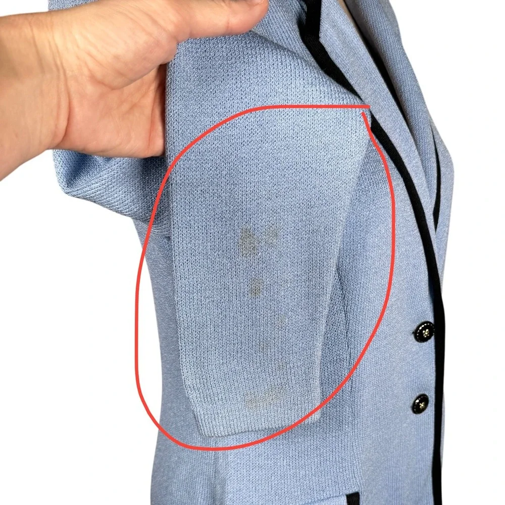 St. John Collection Knit Blazer‎ Women 4 Blue Black Trim Santana Longline Jacket
